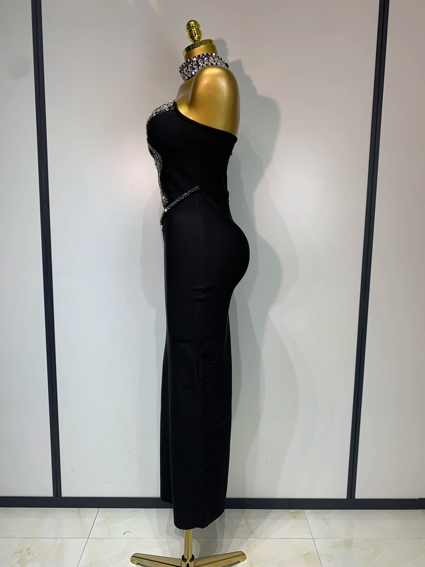 High Quality Strapless Beading With Necklace Bandage Dress  Celebrity Elegant  Evening Party Fancy Club Birthday Dresses