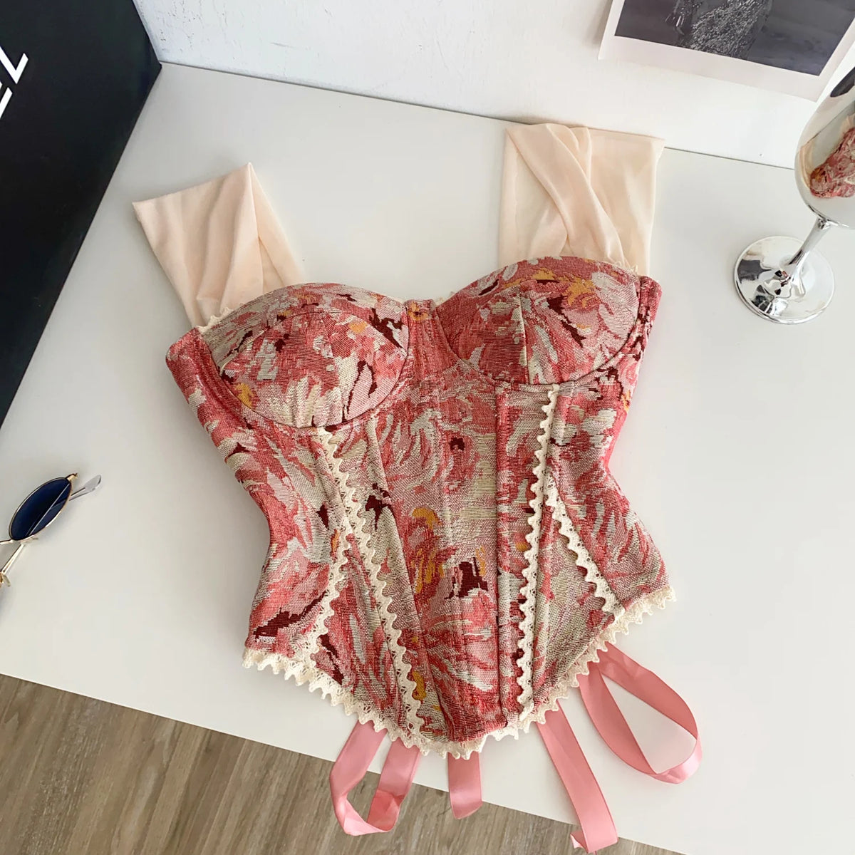 Vintage Floral Lace Spliced Camisole Tank Top for Women