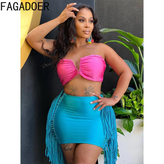 FAGADOER Sexy Tassel Bodycon Mini Skirts Party Club Outfits Women Fashion Chic Streetwear Short Birthday Holidays Skirt Solid