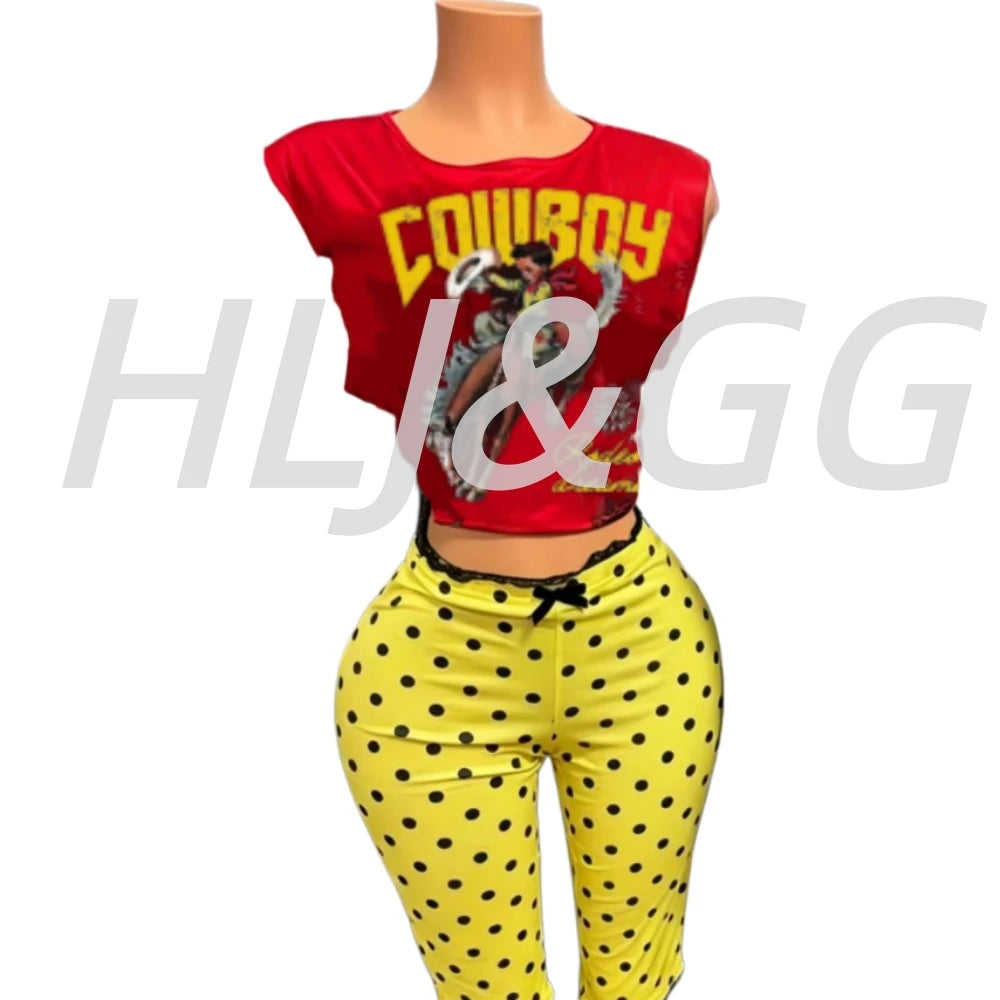 Chic Lace Splicing Polka Dot Two Piece Set for Women
