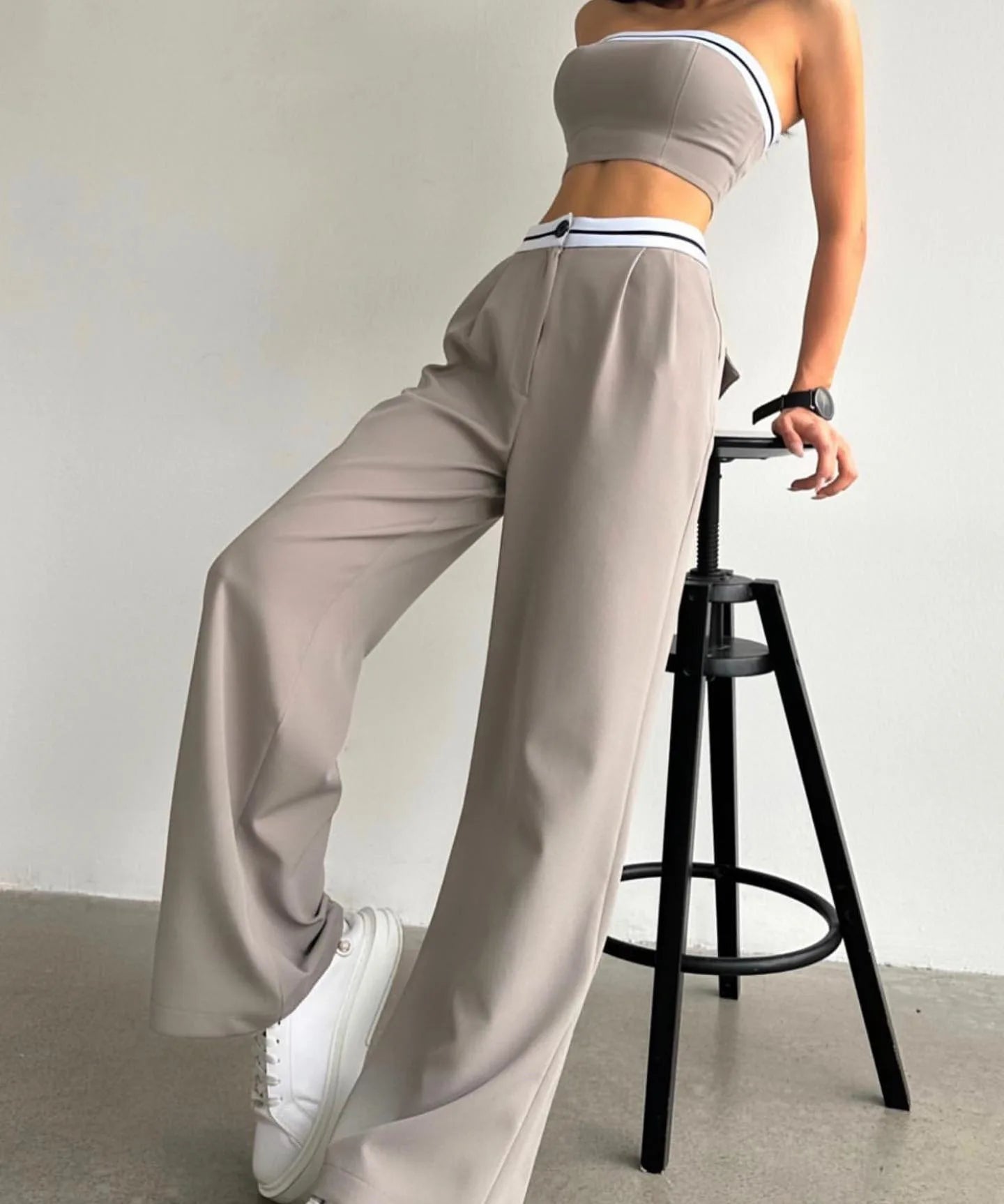 Strapless Vest With Pockets Two Piece Pants Set