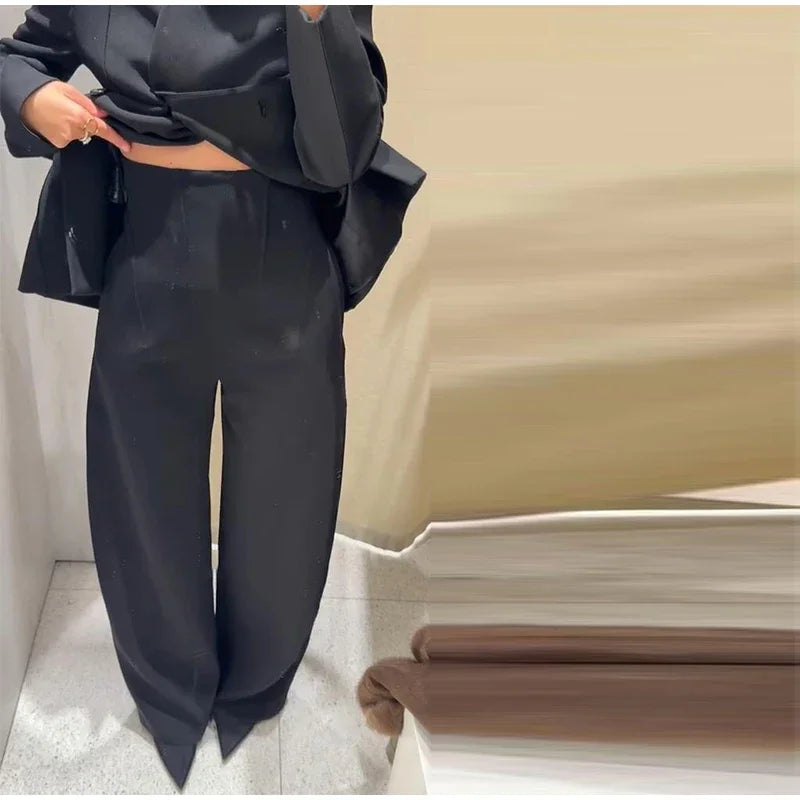 Women's Pant Set Office Elegant V-neck Full Sleeve Blazers High Waist Straight Pants Female Sets 2026 New Winter Woman Outfits