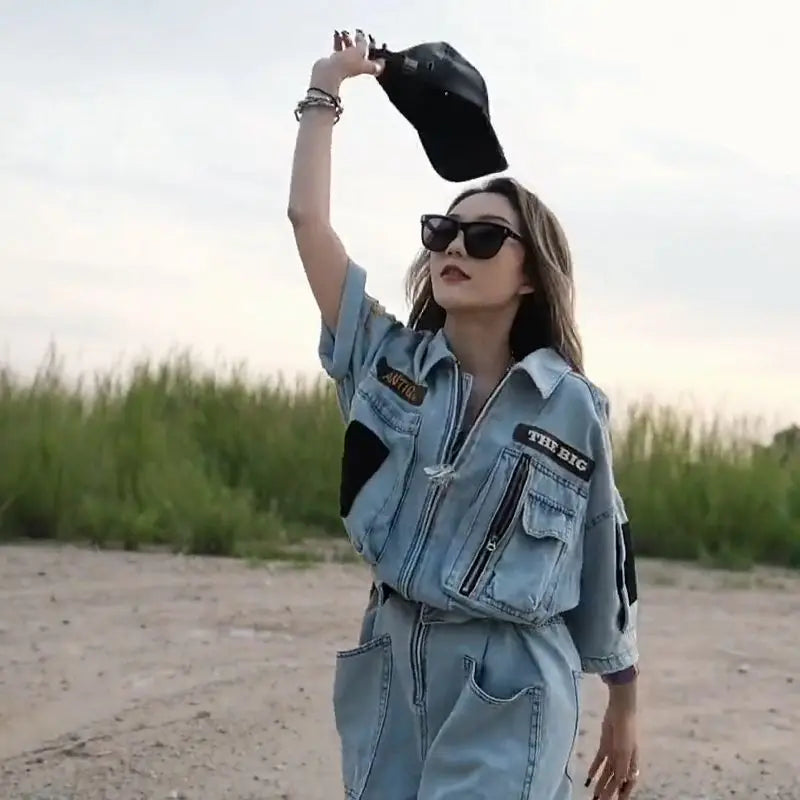 Oversized Embroidered Polo Collar Jumpsuit For Women