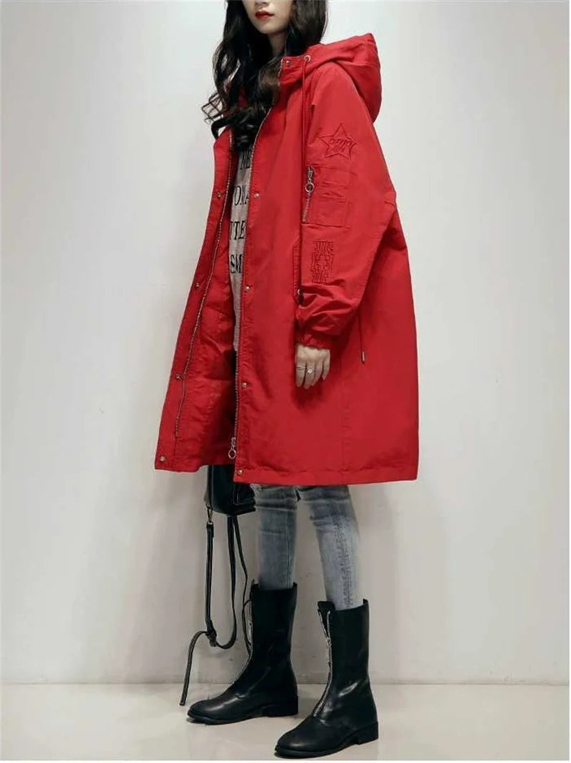 Long Lning Embroidered Windbreaker Women's 2025 Spring And Autumn New Chic Loose Waist-Collecting Hong Kong Fashion Coat Lady