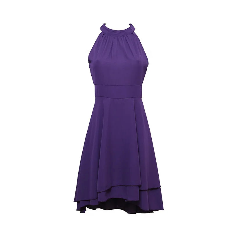 Elegant Sleeveless Halter Neck Chiffon Midi Dress for Women