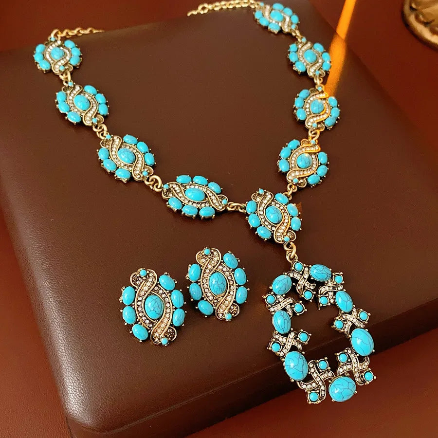 Blue Cross Necklace And Earrings Set