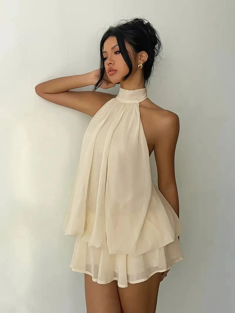 Chiffon Halter Backless Summer Mini Dress for Women