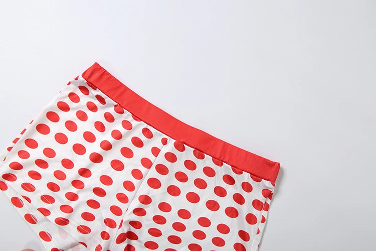 Colorful Patchwork Print O Neck Tee and Polka Dot Shorts Two Piece Set for Women