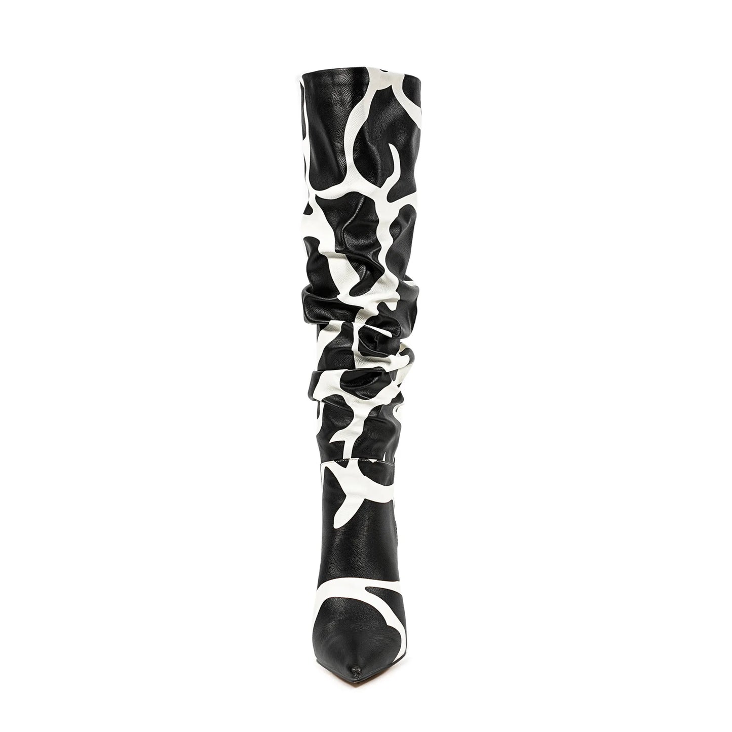 Stylish Zebra Print Pleated Knee-High Boots for Women