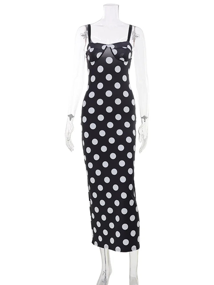 Elegant Polka Dot Slim Fit Ankle Length Dress for Women