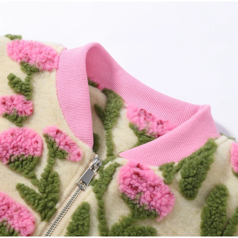 Casual Floral Print Bomber Jacket With Collar For Women
