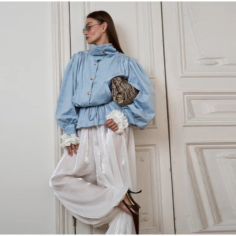 Lightweight Faux Suede Stand Collar Jacket for Women