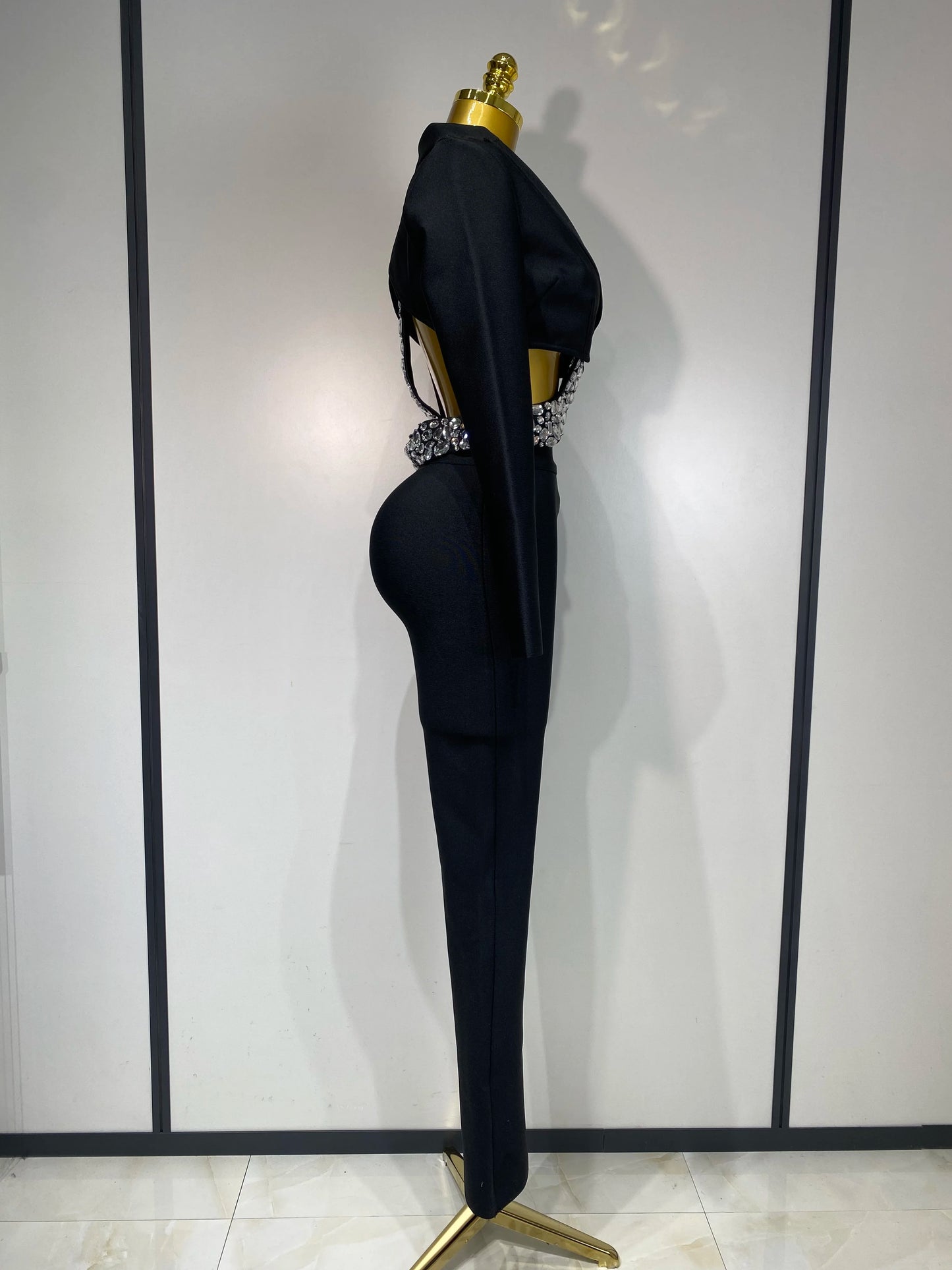 Women Sexy Long Sleeve Beading Bodycon Two Pieces Pants Bandage Set 2025 Celebrity Designer Fashion Women's Luxury Birthday Set