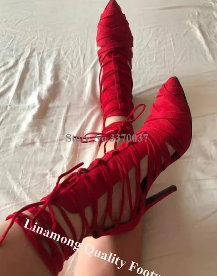 Pointed Toe Suede Lace Up High Heel Dress Pumps For Women