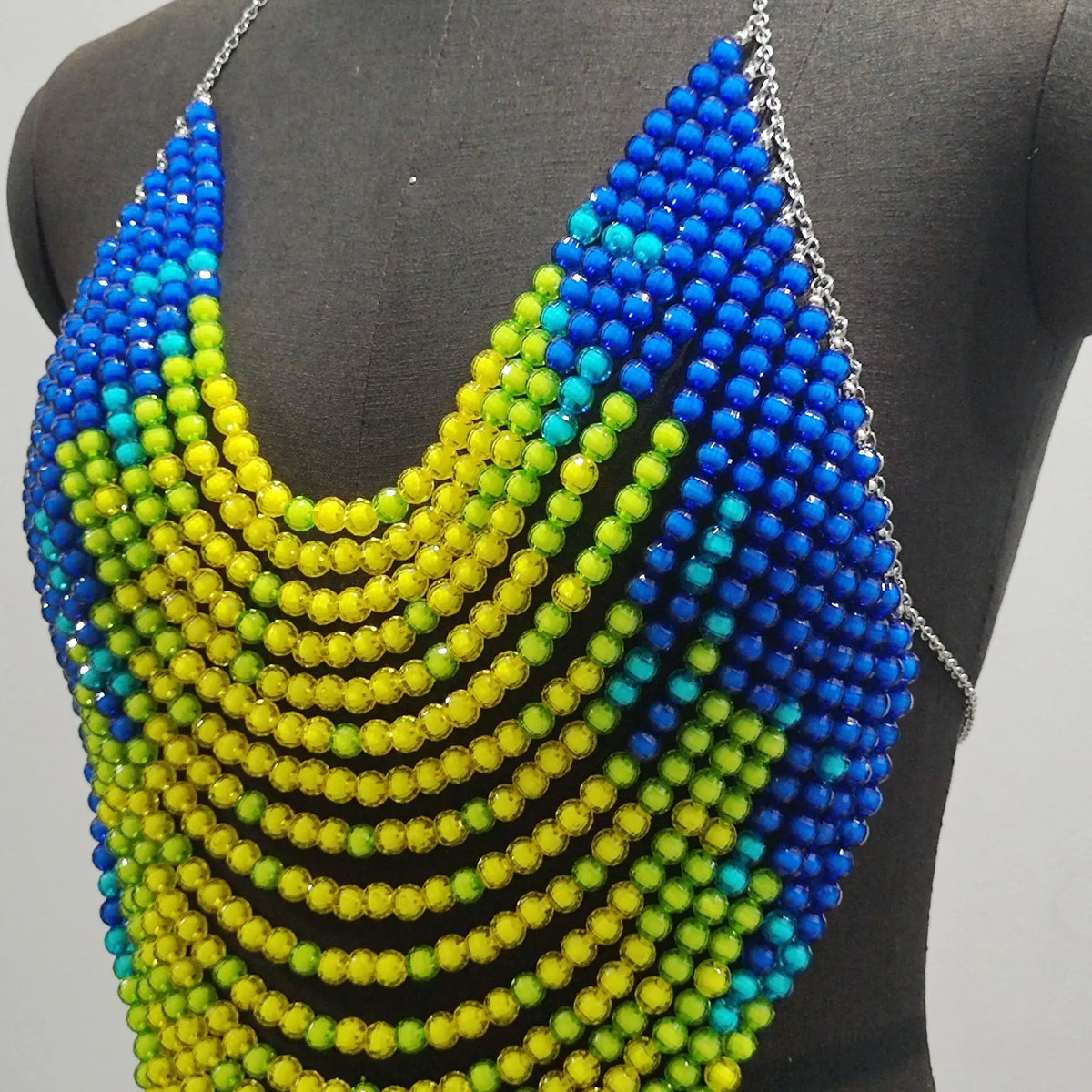 Multicolor Crystal Beaded Fringe Halter Top For Women