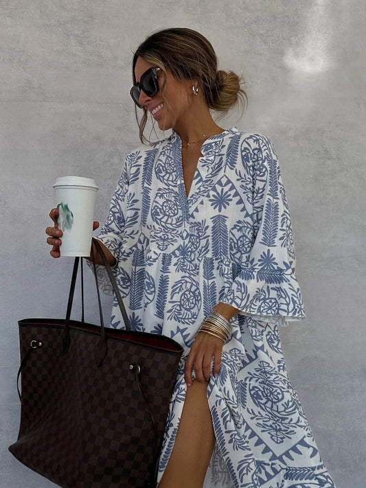 Bohemian Print V-Neck Slip Dress