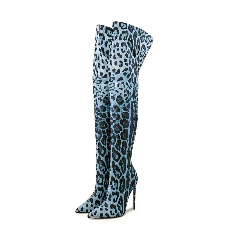 Sexy Striped Back Zip Over-the-Knee Boots for Women