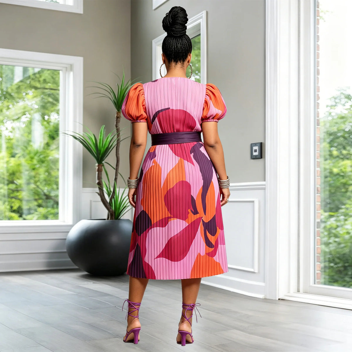 Short Sleeve Slim Fit African Kanga Dress for Women
