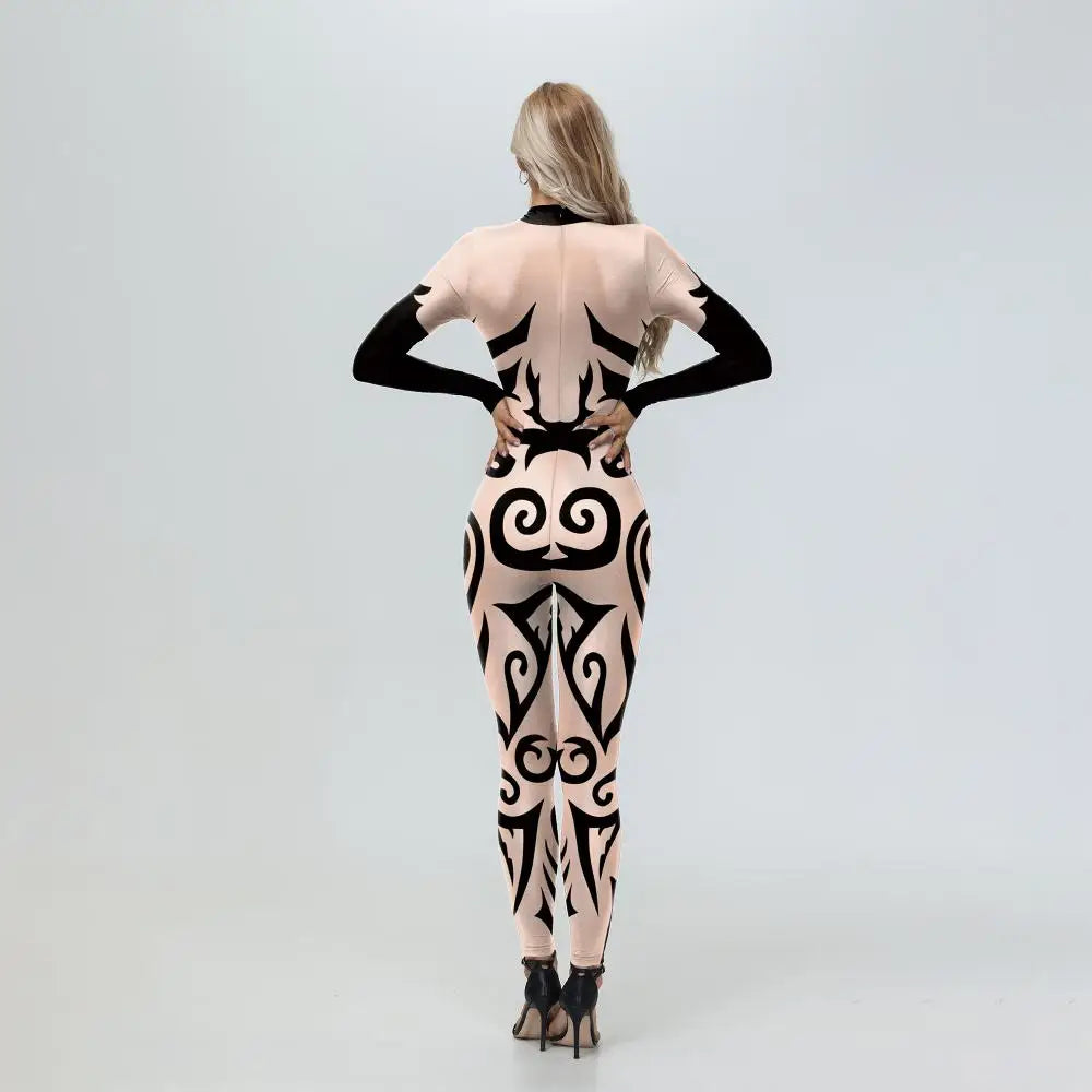 Elegant Skin Color Rhinestone Print Jumpsuit for Women