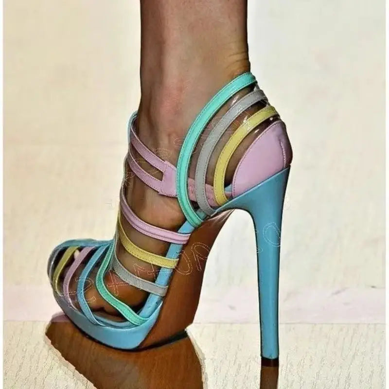 Colorful Strappy Cutout Pointed Toe Sandals for Women