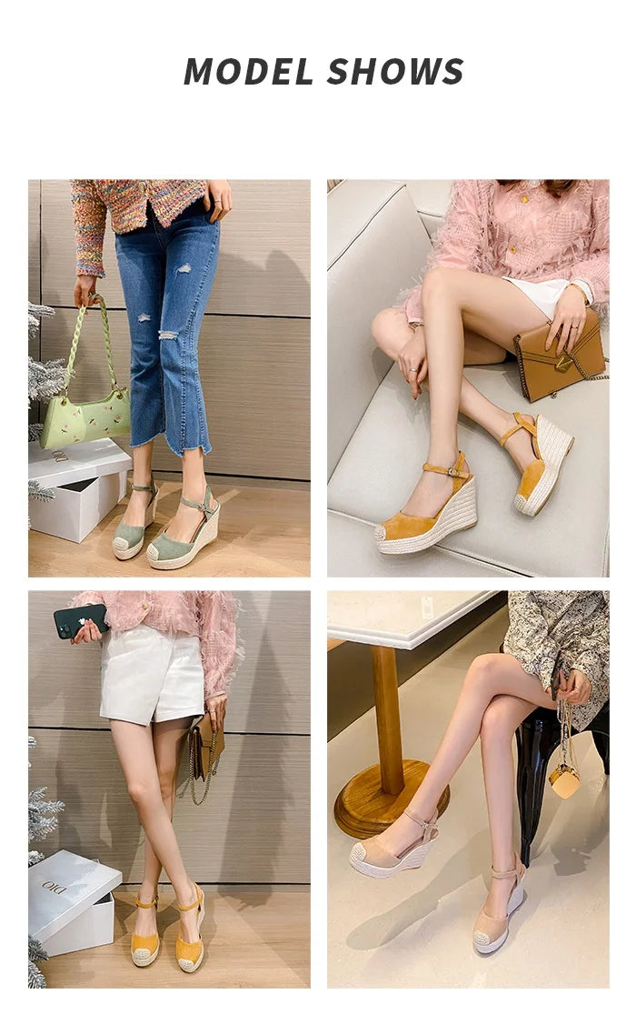 Elegant Apricot Suede Wedge Platform Sandals for Women