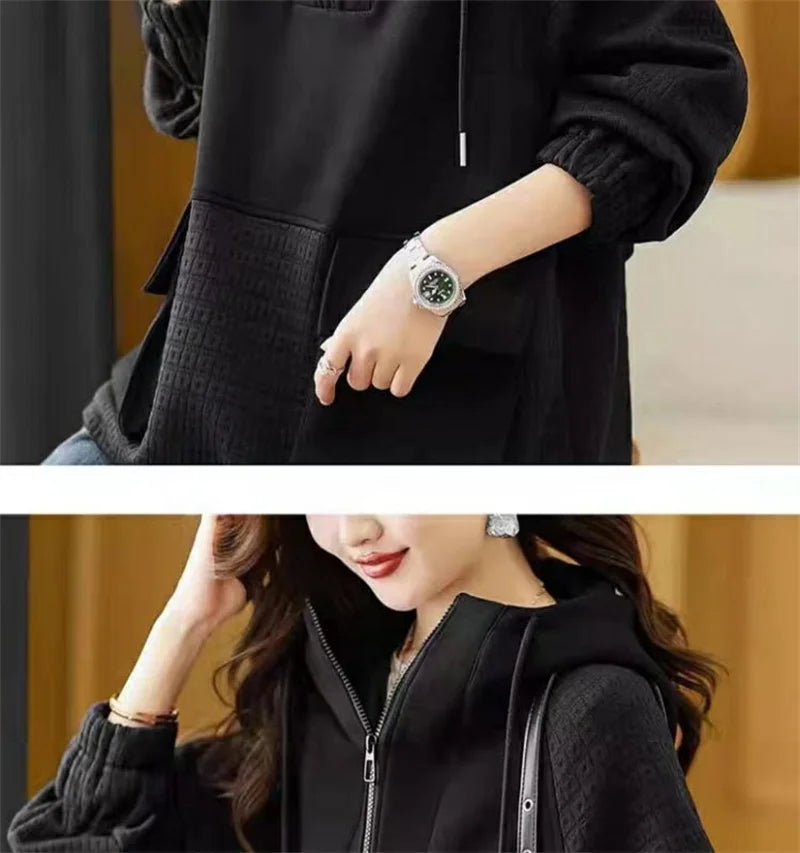 Sweatershirt Japanese Cotton Jacket Women's Autumn And winter New Female Coat Hooded Long-Sleeved Coat Coffee Black Shirt Plus