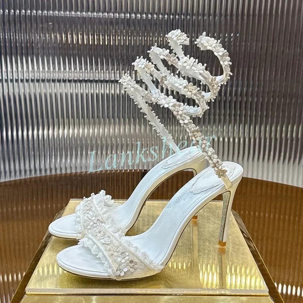 Mint Green Crystal Embellished Stiletto Sandals for Women
