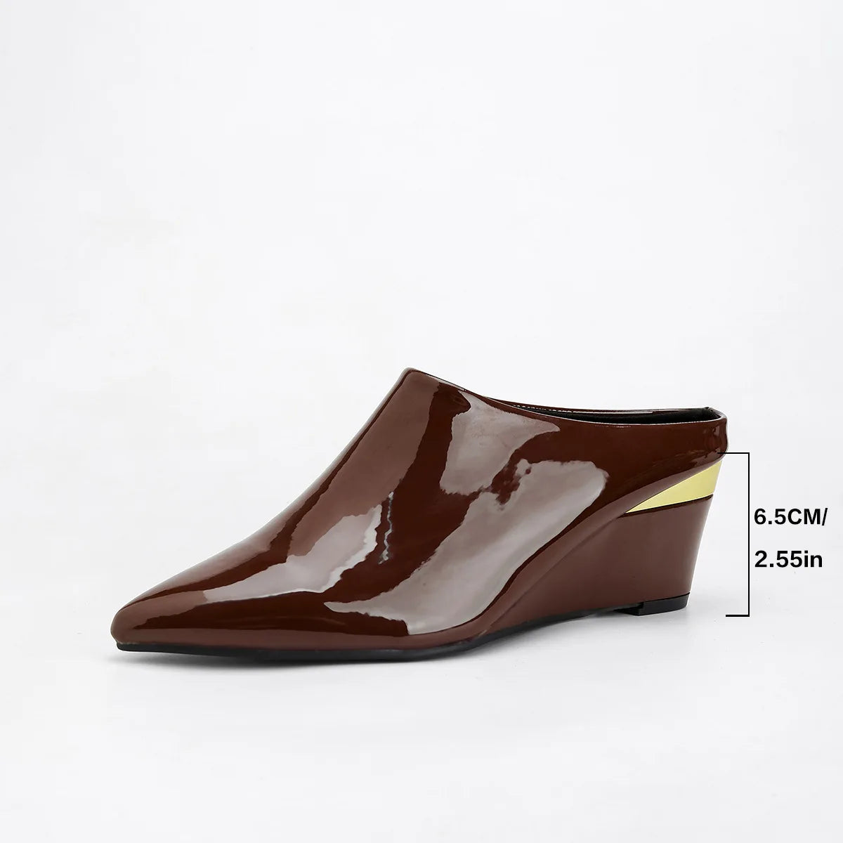 High Heel Pointed Toe Patent Leather Wedge Mules for Women