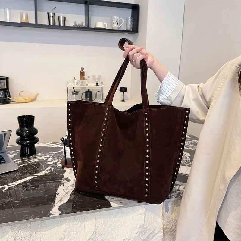 Y2kn Women's Rivet Tote Bag Autumn And Winter New Versatile Casual Shoulder Underarm Bag Brand Designer Fashion Simple Handbag