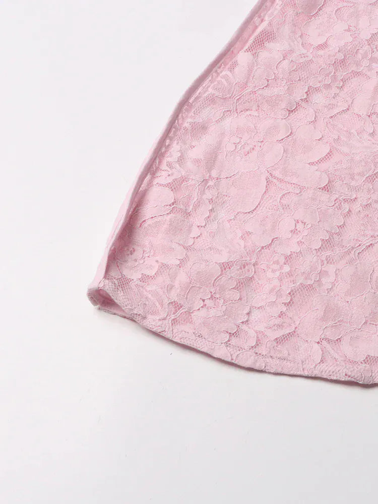 TWOTWINSTYLE Patchwork Lace Slimming Dresses For Women Stand Collar Flare Sleeve High Waist Solid Elegant Dress Female Fashion