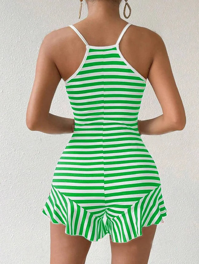 Casual Summer Striped Sleeveless V Neck Romper for Women