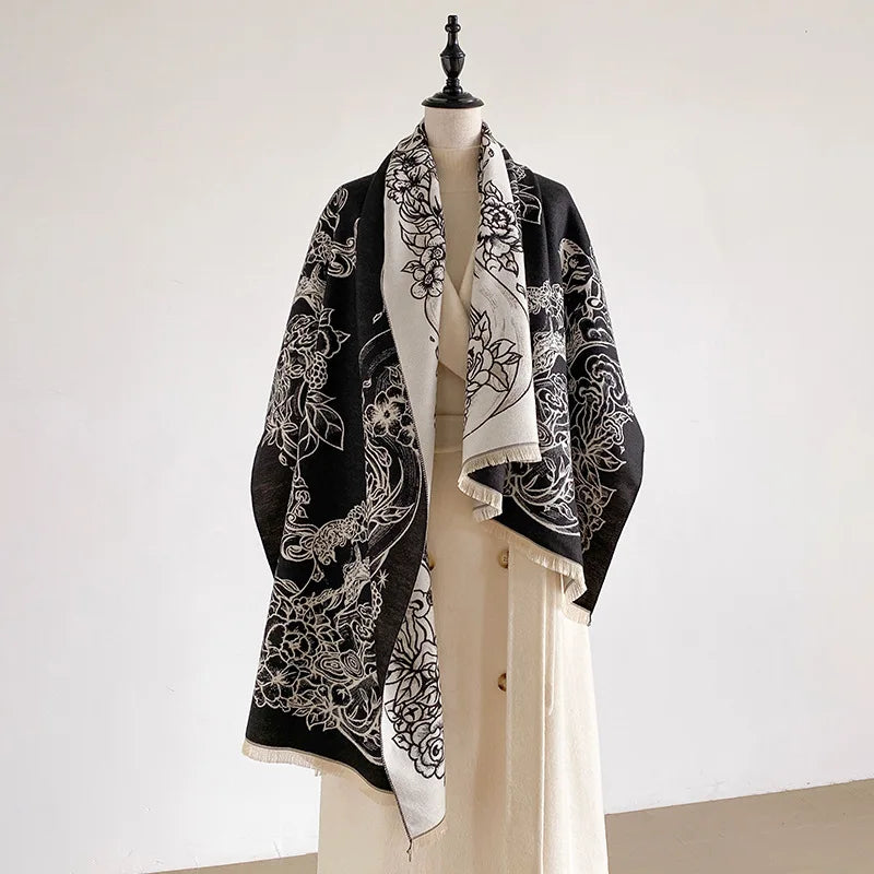 Vintage Floral Fringe Shawl Wrap