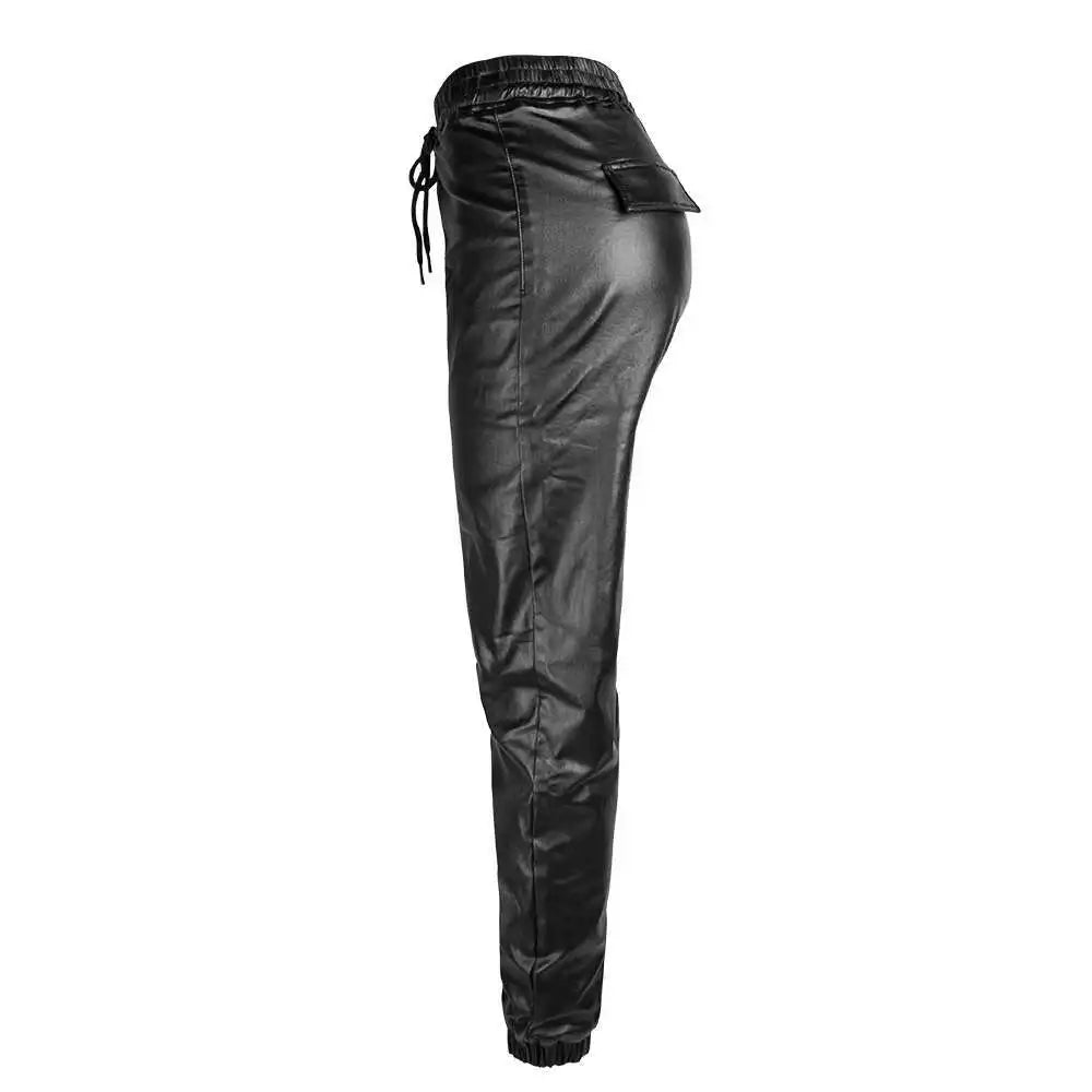 Sexy black high waist PU leather pants women fashion streetwear baggy pants trousers woman clothing gothic casual harem pants