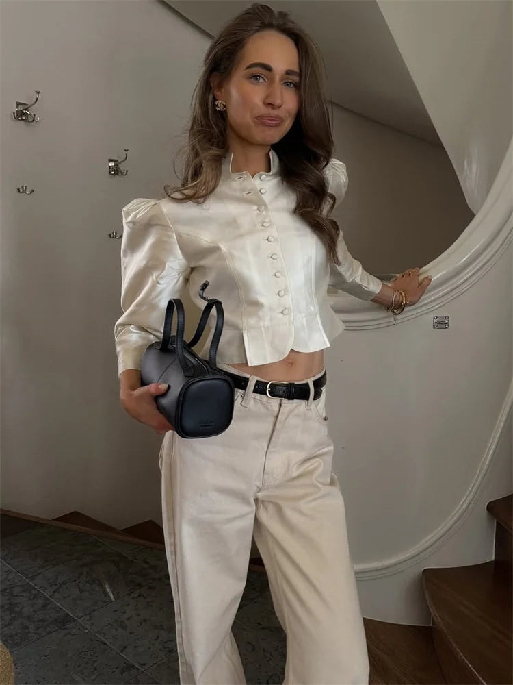 Cropped Satin Patchwork Top