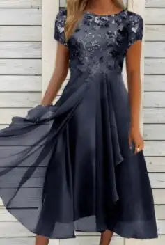 Casual Round Neck Printed Large Swing Dress for Women