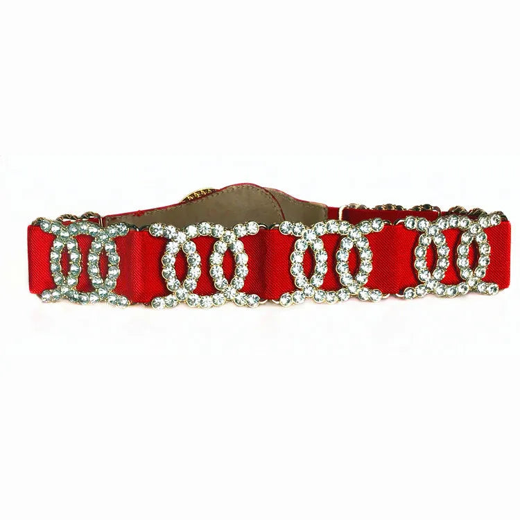Crystal Rhinestone Wide Elastic Waist Belt for Women