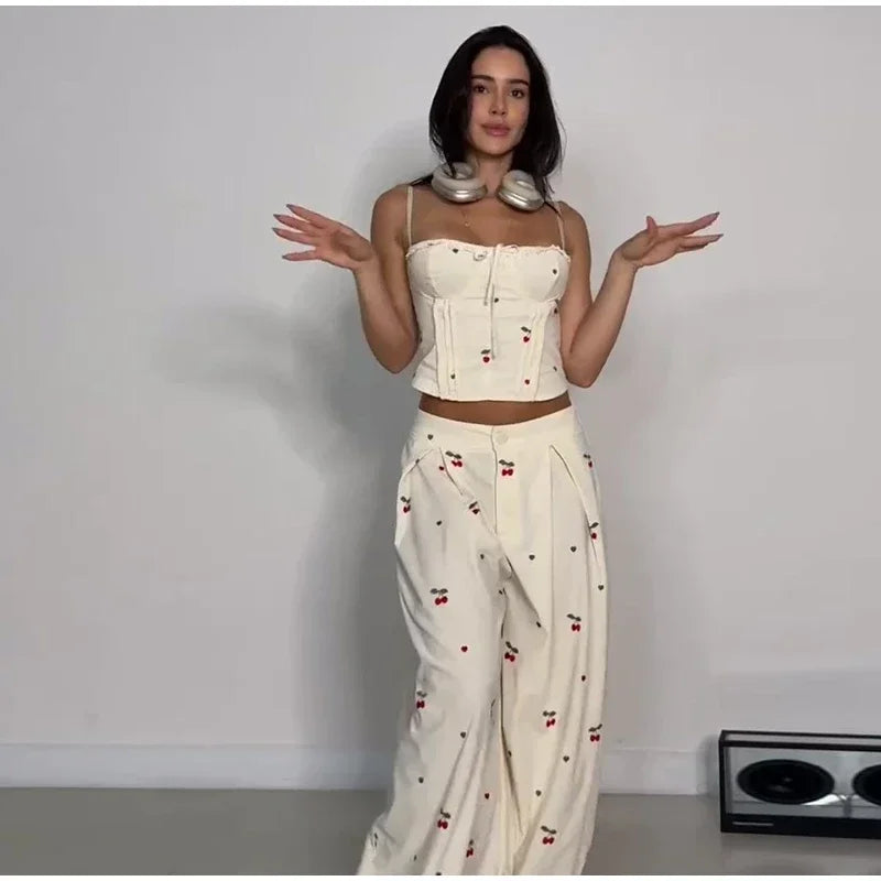 Striped Patchwork Vest and Asymmetric Trousers Set for Women