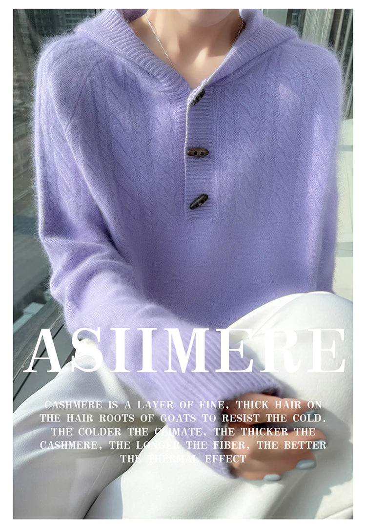 Chunky Knit Loose Hooded Pullover Sweater for Women
