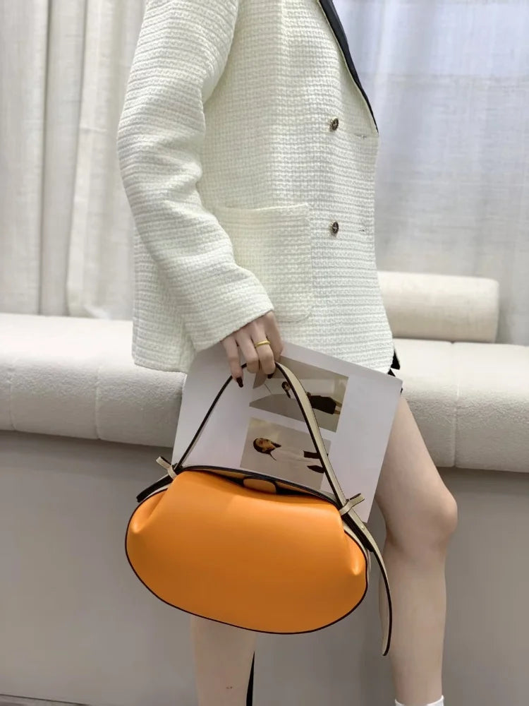 Circular Three-dimensional Bowling Bag For Women Fashion Leather Ruched Top Handle Handbags Casual Shoulder Crossbody Bag Purses