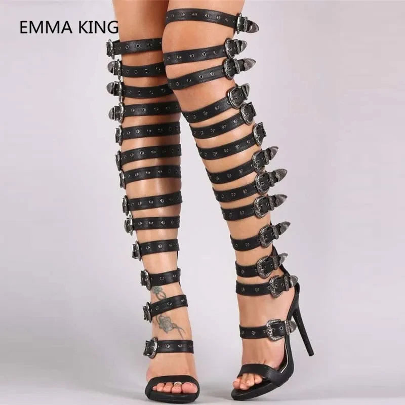 Thigh High Strappy Buckled Gladiator Sandals for Women