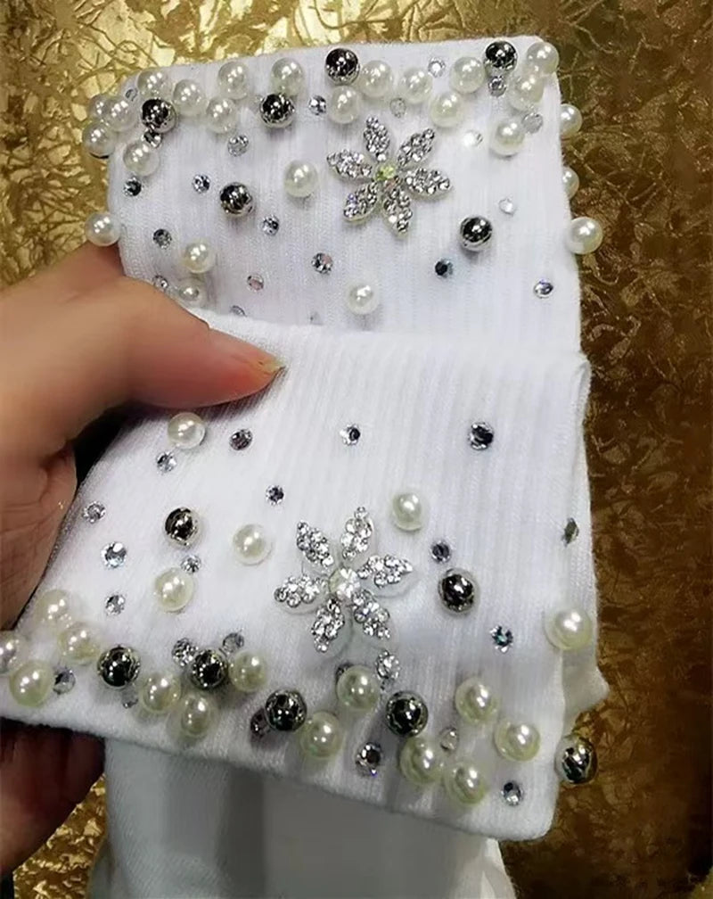 Breathable Cotton Beaded Pearl Socks