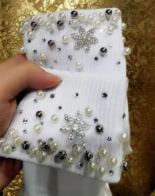 Breathable Cotton Beaded Pearl Socks