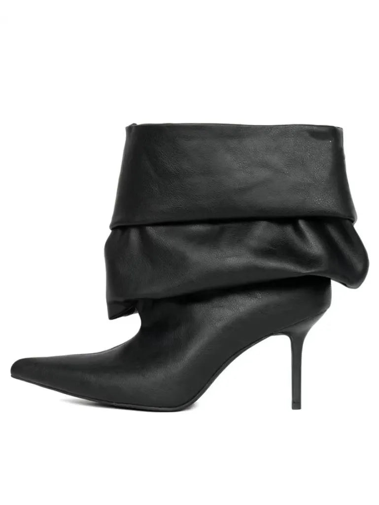 Pointed Toe Pleated Snakeskin Stiletto Mid-Calf Boots For Women