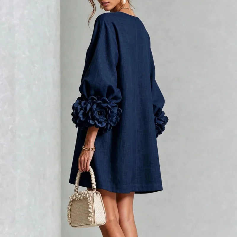 Elegant 3D Flower Bubble Sleeve Mini Dress for Women