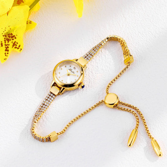 Small Watch For Women Adjustable Diamond Bracelet Simple Stylish Ladies Quartz Watches Gold Mini Dial Party Dress Wristwatch New