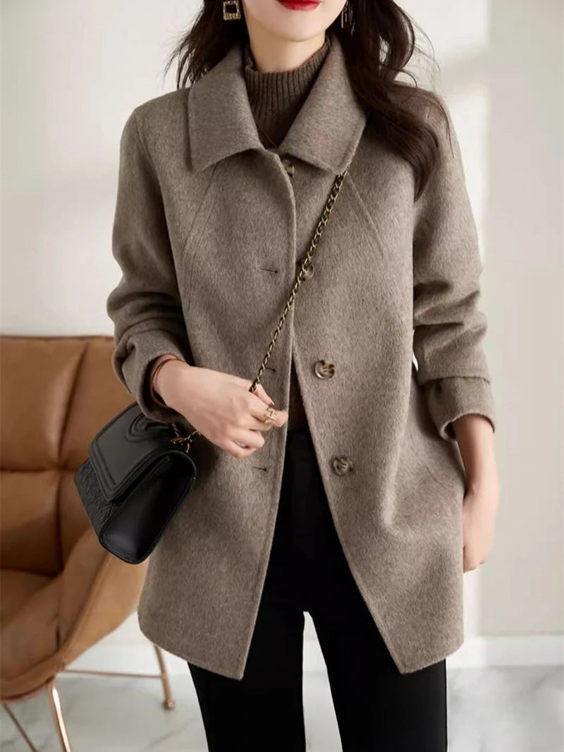 Women's Wool & Blends Coat Long Plain Ladies Jackets Loose Sleeve Casual Cheap Trendy Fashion 2025 Single Medium Outerwears Hot