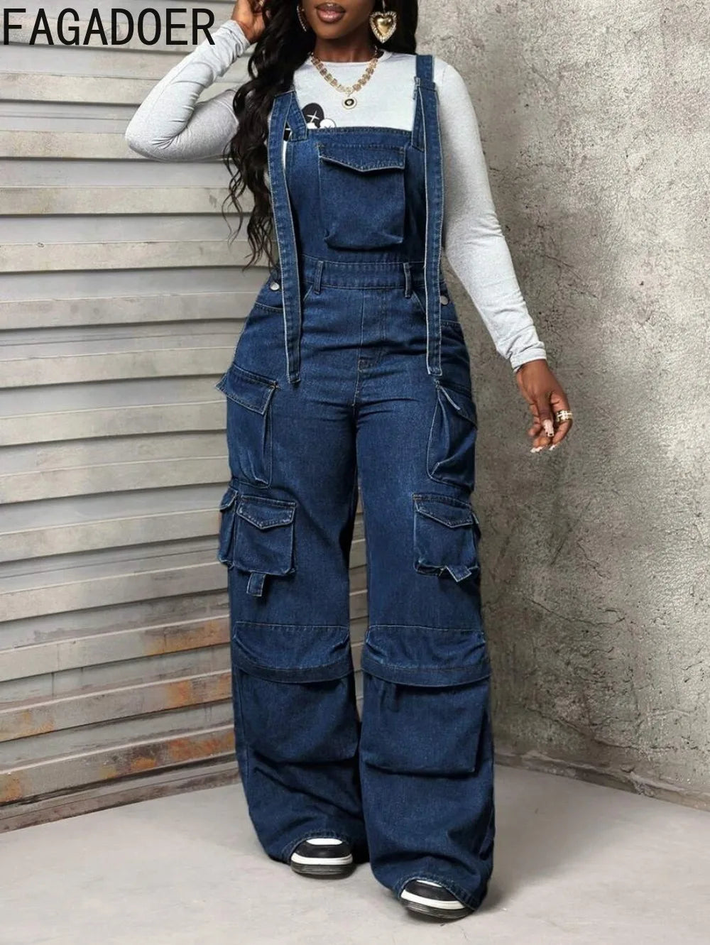 Patchwork Denim Jumpsuit with Spaghetti Straps for Women