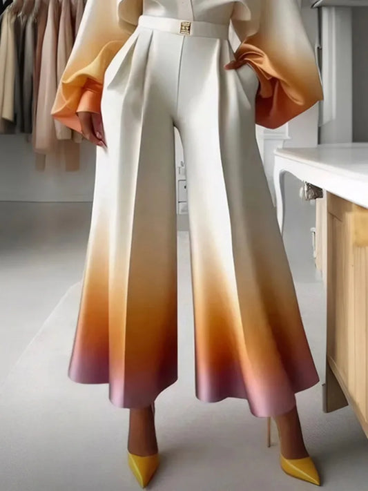 Beautyblue Gradient Suit Pants Pleated Pant for Women 2025 New Elegant High Waisted Loose Pocket Fashion Long Commuter Trousers