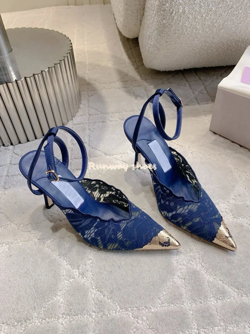 Pointed Color Blocking Lace Breathable Stilettos for Women