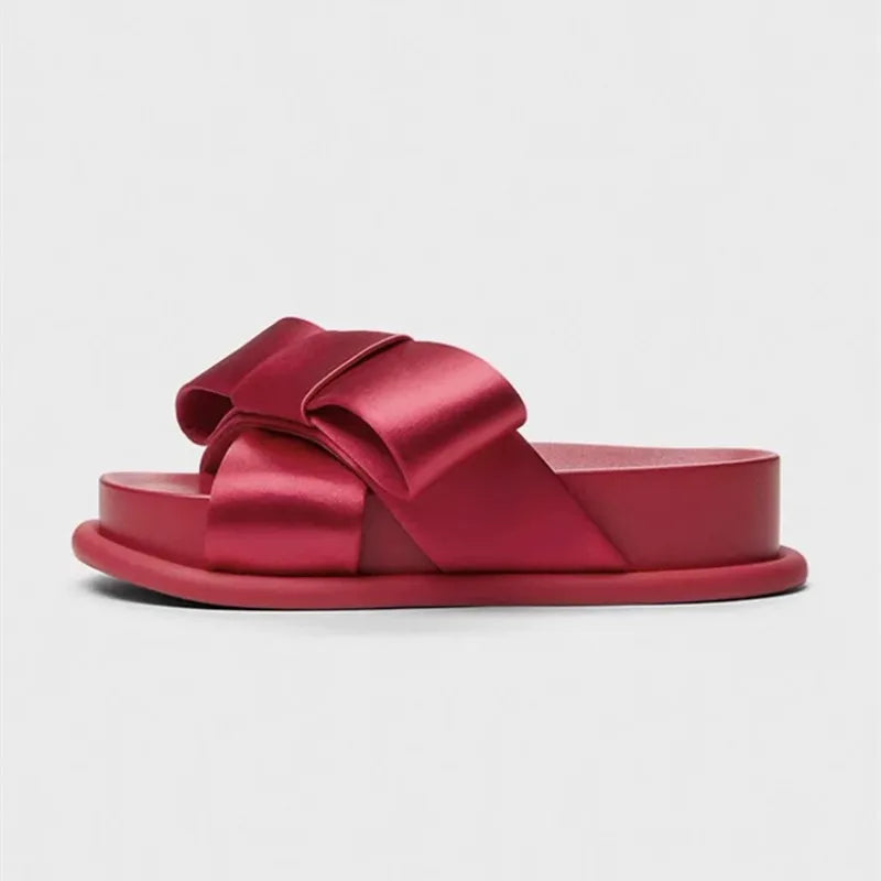 Cute Butterfly Knot Platform Slide Sandals for Women
